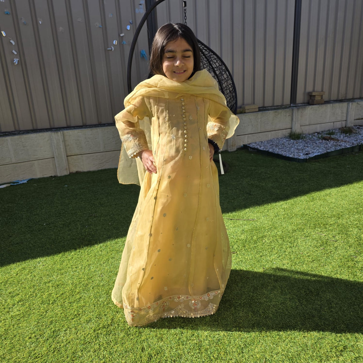 Beige Organza Kids Anarkali Dress – Elegant Ethnic Wear