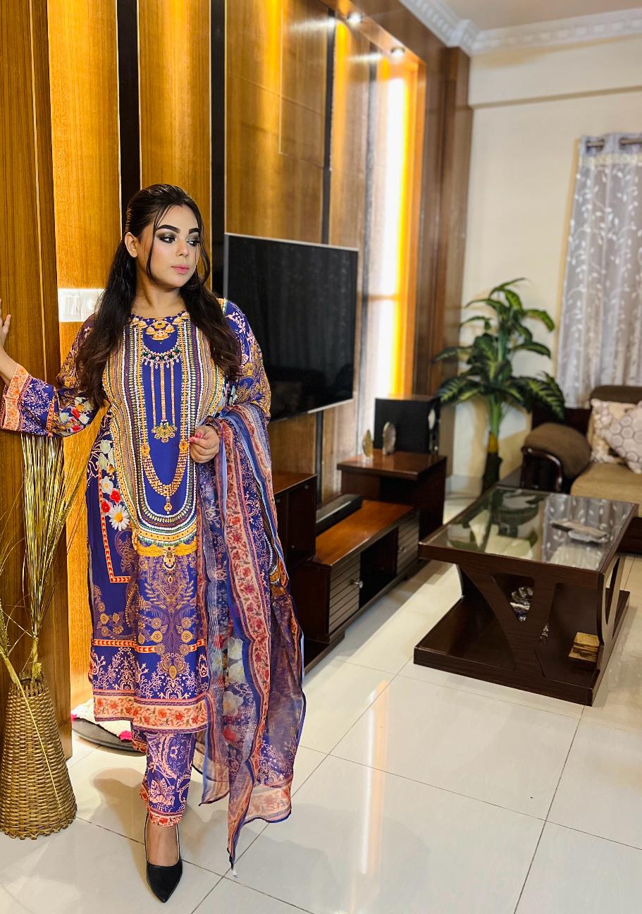 Purple Crepe Silk Salwar Suit – Elegant Pearl Work