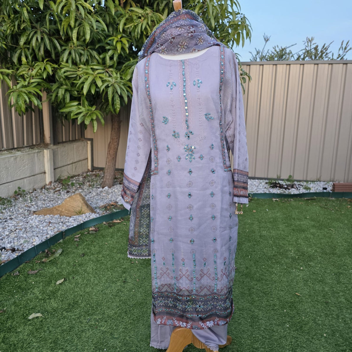 Grey Organza Salwar Suit – Dazzling Mirror Work