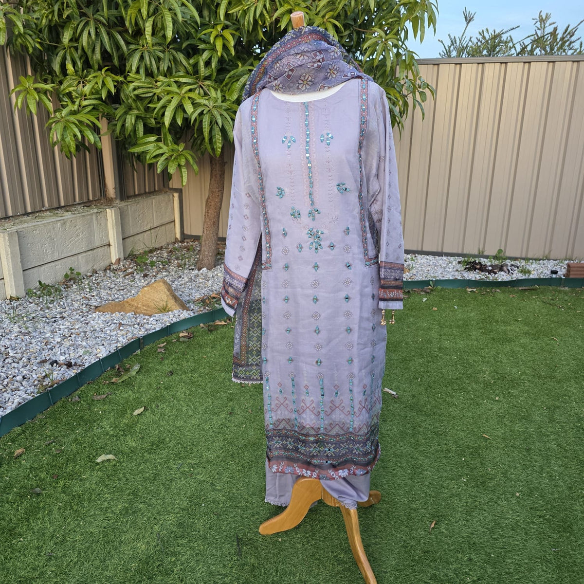 Grey Organza Salwar Suit – Dazzling Mirror Work