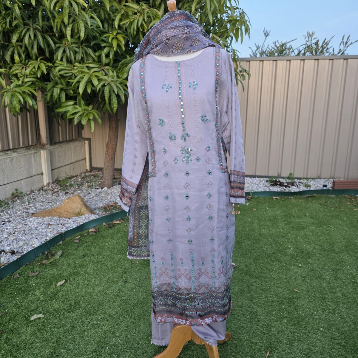 Grey Organza Salwar Suit – Dazzling Mirror Work