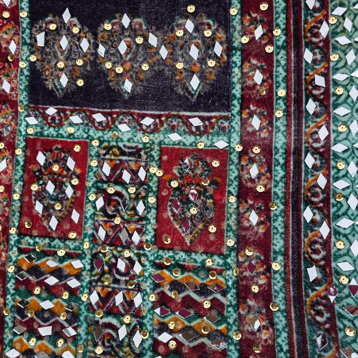 Velvet Winter Shawl with Mirror & Sequence Work – Ladies Shawl