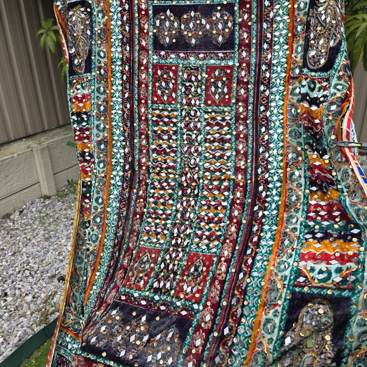 Velvet Winter Shawl with Mirror & Sequence Work – Ladies Shawl