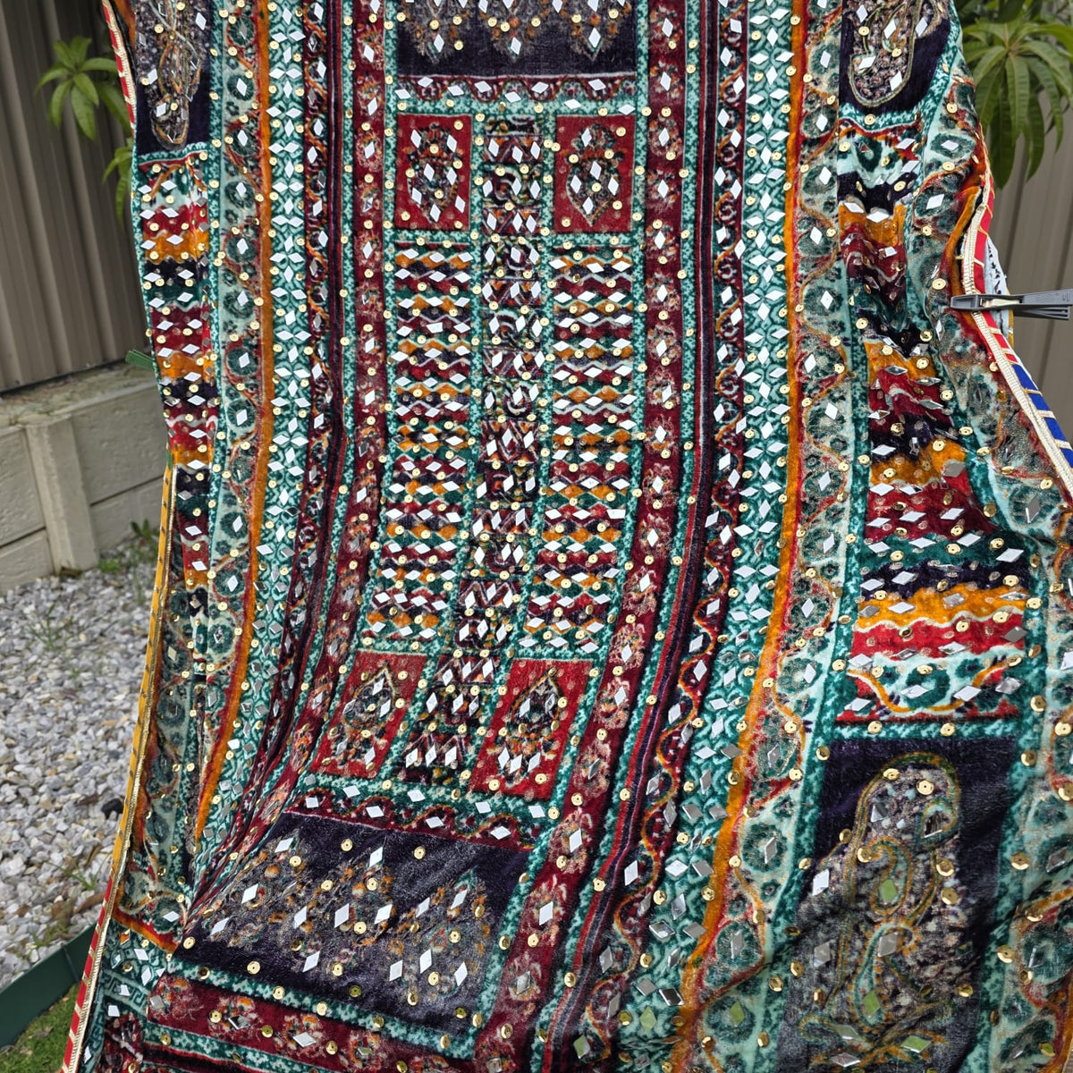 Velvet Winter Shawl with Mirror & Sequence Work – Ladies Shawl