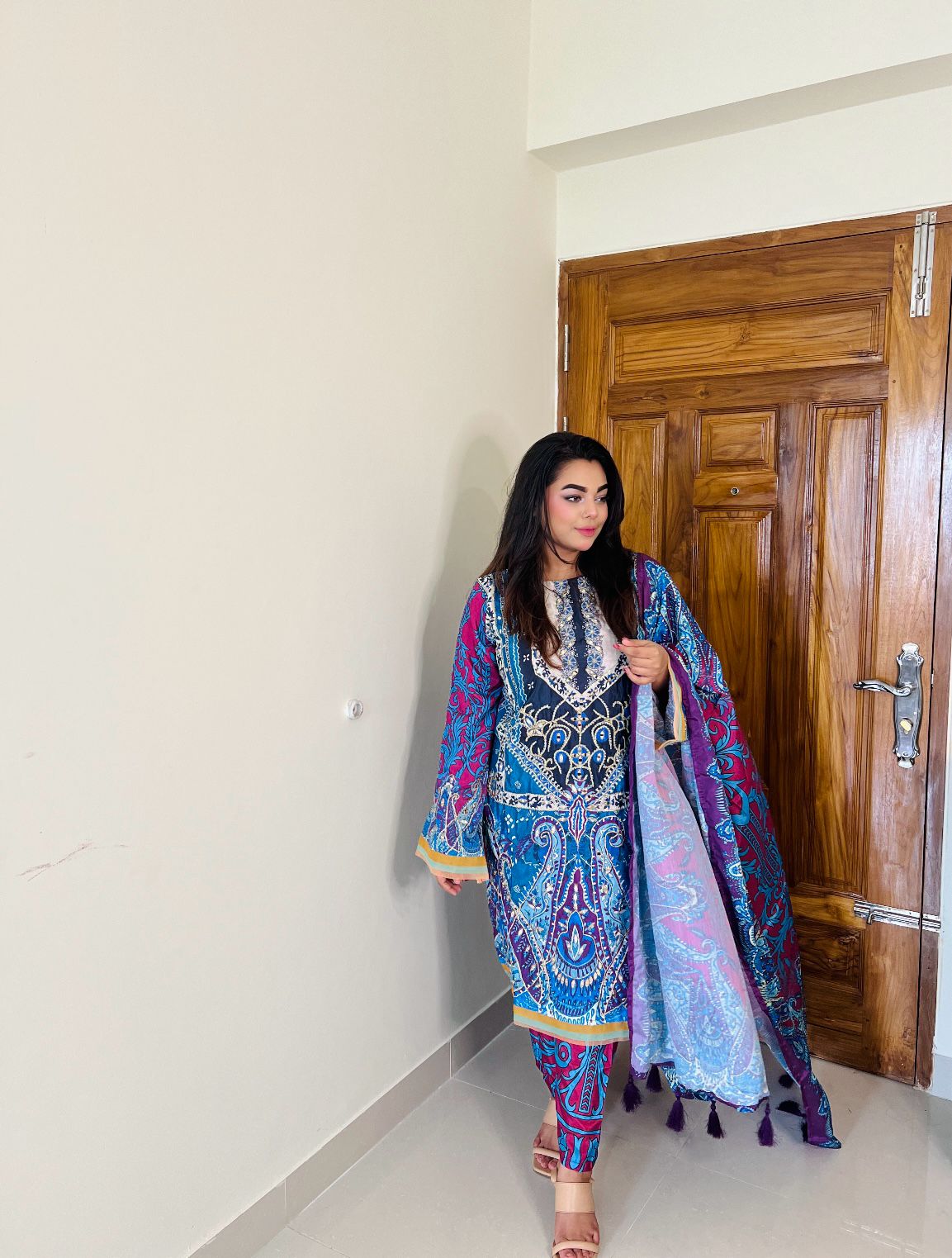 Elegant Chinon Silk Salwar Kameez with Embroidery & Dupatta – Festive Indian Dress