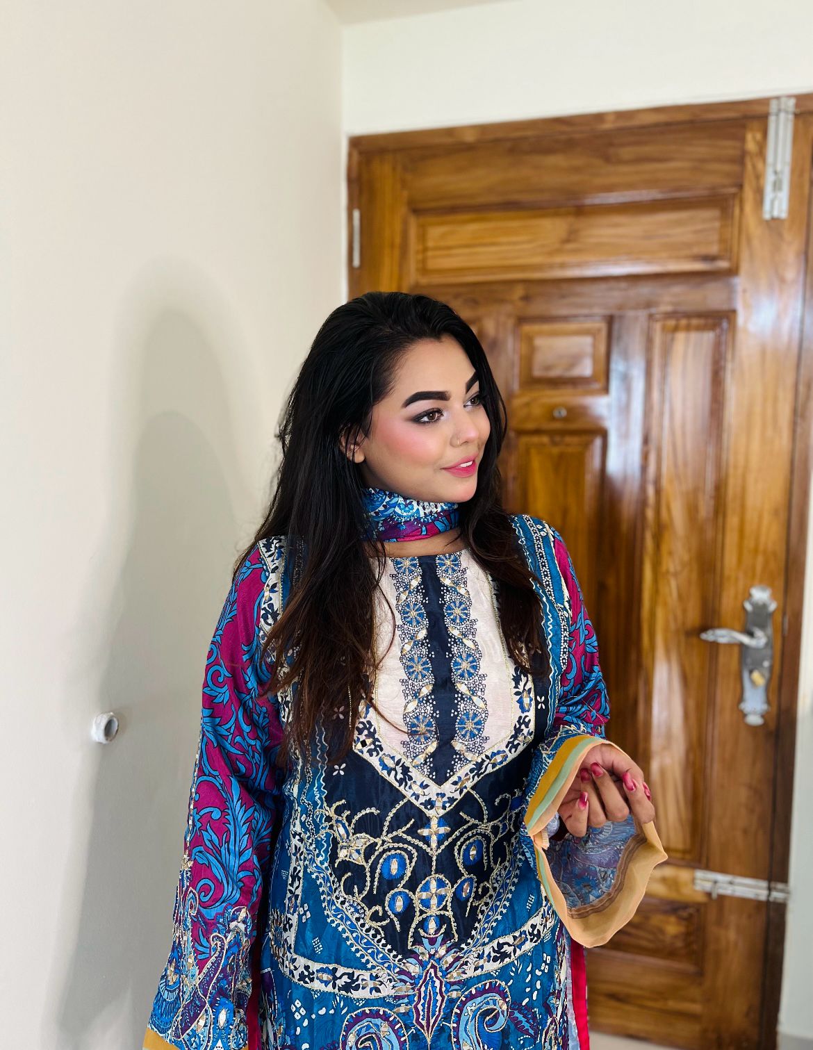 Elegant Chinon Silk Salwar Kameez with Embroidery & Dupatta – Festive Indian Dress