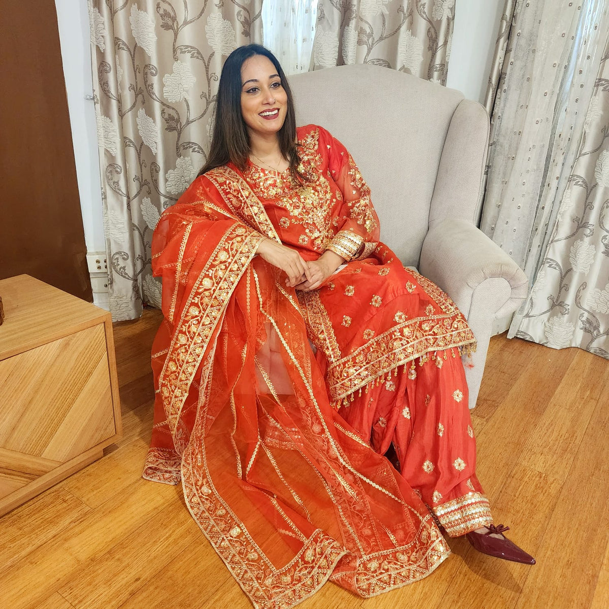 Pakistani Orange Organza Sharara