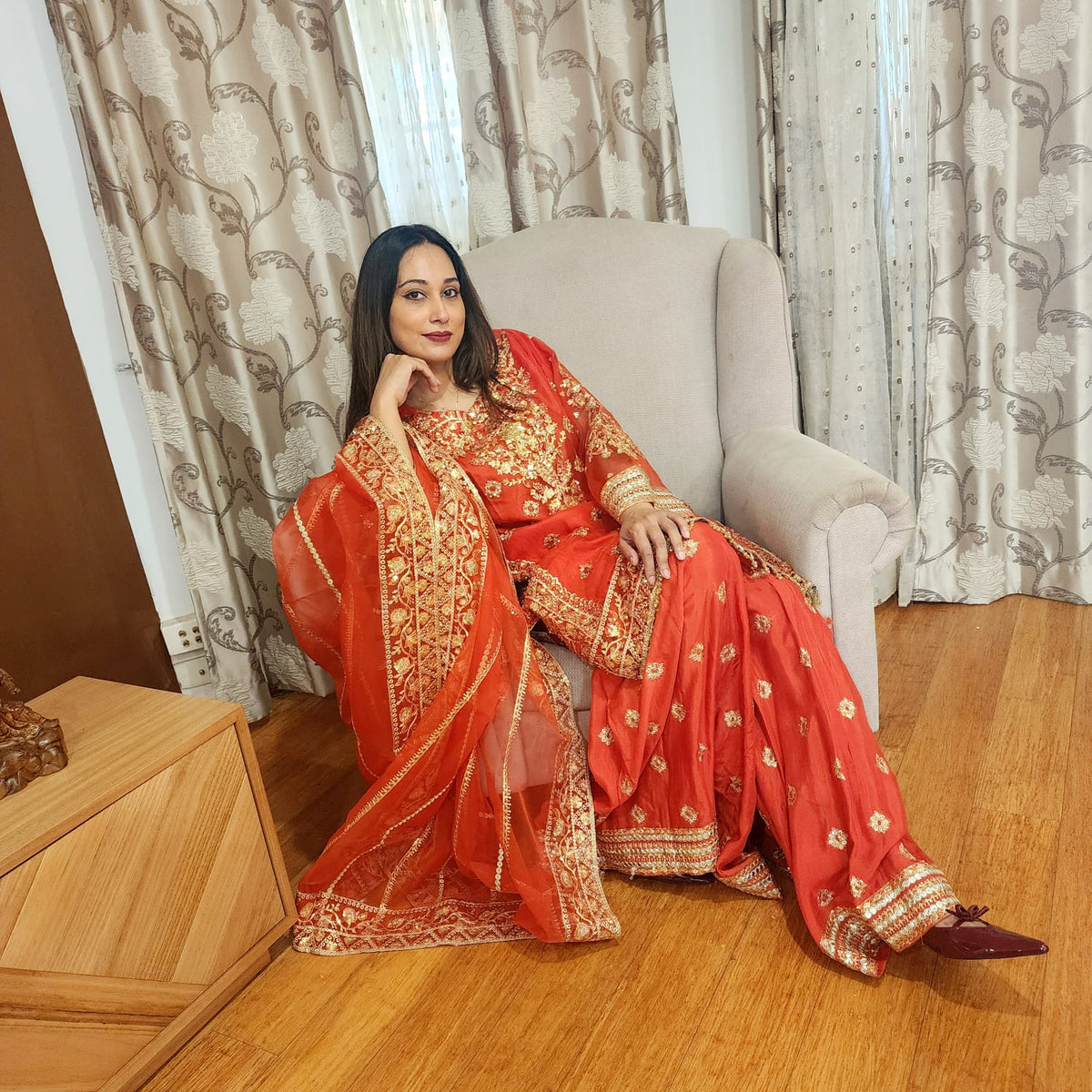 Pakistani Orange Organza Sharara