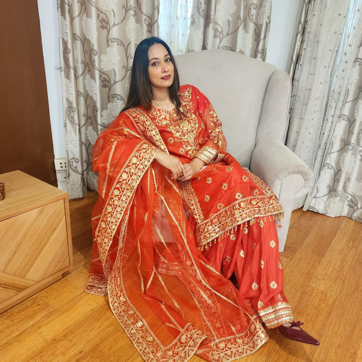Pakistani Orange Organza Sharara