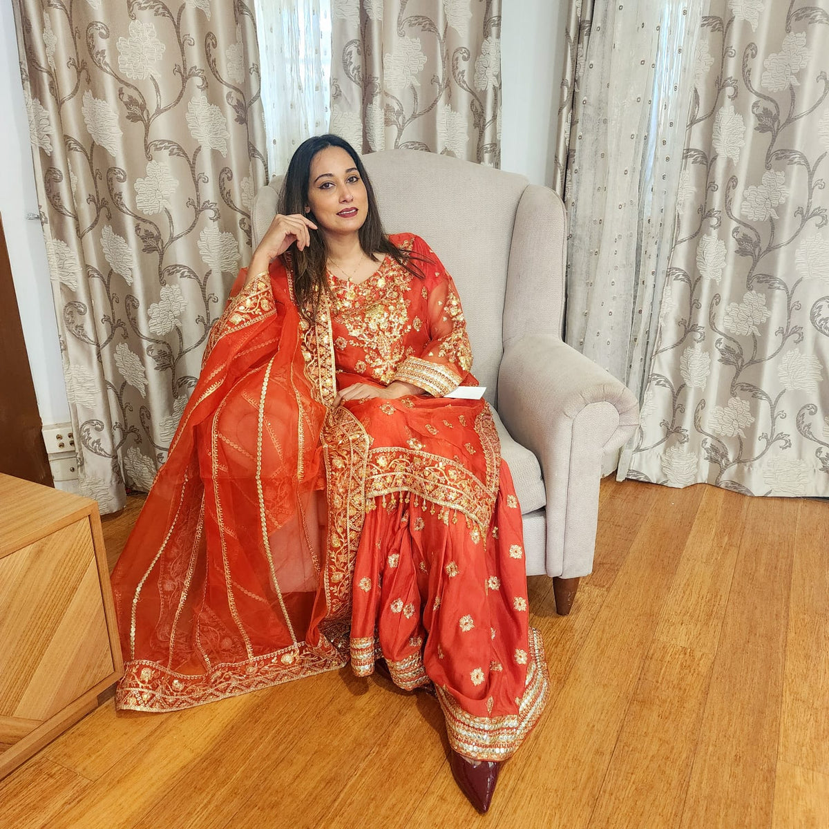 Pakistani Orange Organza Sharara