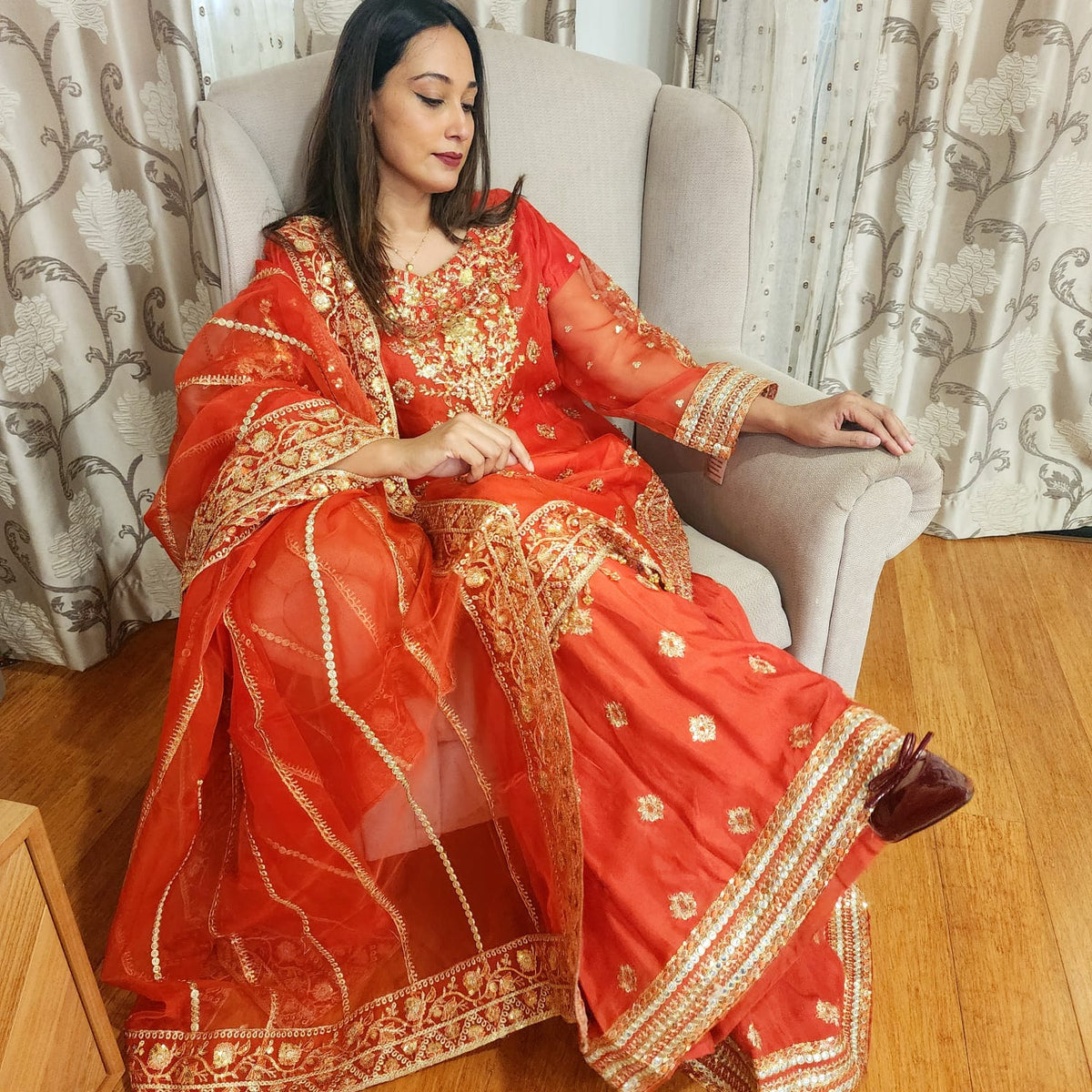 Pakistani Orange Organza Sharara