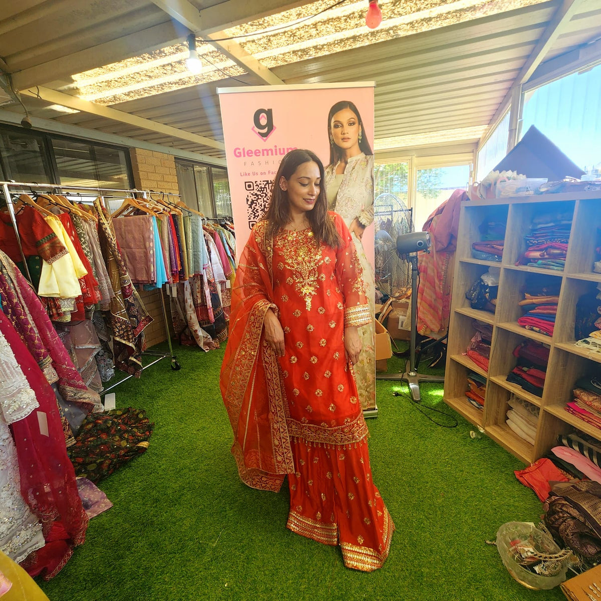 Pakistani Orange Organza Sharara