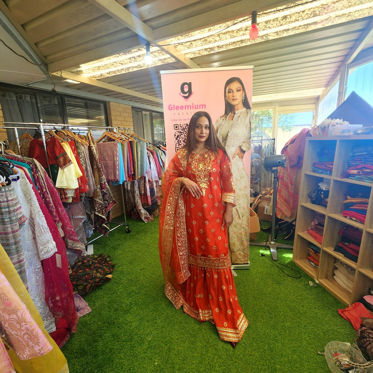 Pakistani Orange Organza Sharara