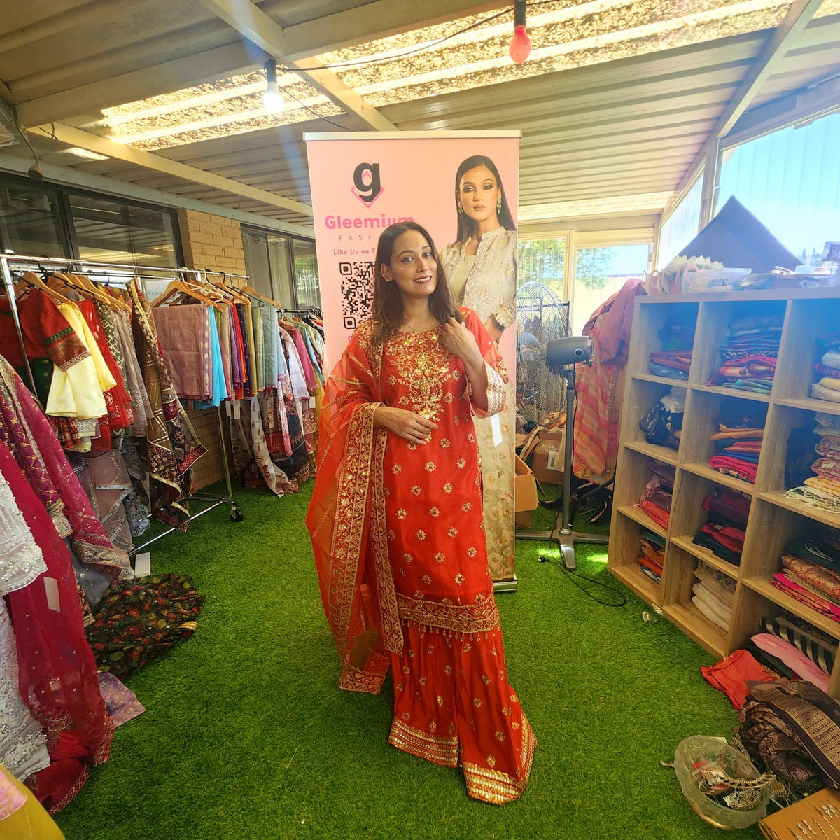 Pakistani Orange Organza Sharara