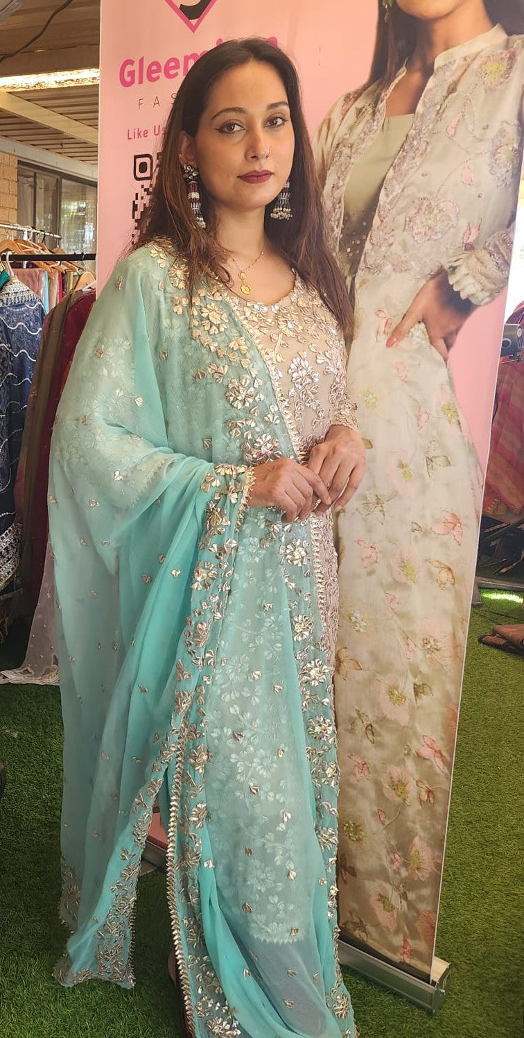 Royal Gota Patti Pakistani Shalwar Kameez – Chiffon Elegance for Women