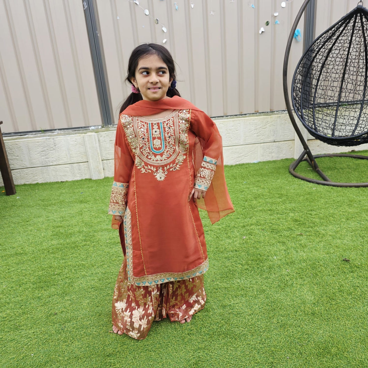 Brick Chiffon Kids Sharara – Elegant Ethnic Wear