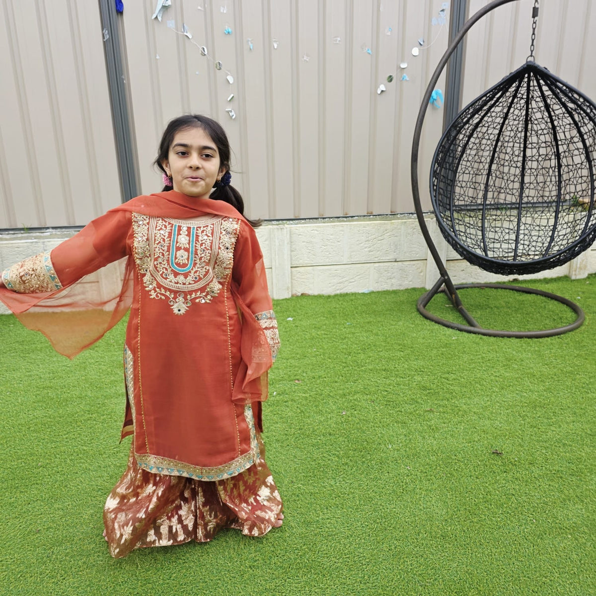 Brick Chiffon Kids Sharara – Elegant Ethnic Wear