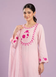 Diwali Baby Pink Crepe Farshi Palazzo Suit – Rose Embroidery Kurti with Bell Sleeves & Lace Dupatta 2