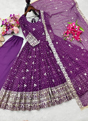 Diwali Bandhani Print Anarkali Gown – Sequin Embroidered Gown with Pant & Dupatta 6