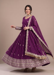 Diwali Bandhani Print Anarkali Gown – Sequin Embroidered Gown with Pant & Dupatta 7