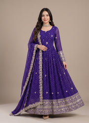 Diwali Bandhani Print Anarkali Gown – Sequin Embroidered Gown with Pant & Dupatta 1