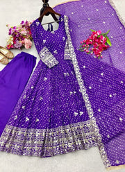 Diwali Bandhani Print Anarkali Gown – Sequin Embroidered Gown with Pant & Dupatta 2