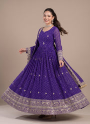 Diwali Bandhani Print Anarkali Gown – Sequin Embroidered Gown with Pant & Dupatta 3