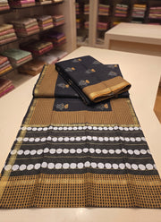 Diwali Black and Mustard Maheshwari Saree – Vegetable Dye Block Print Silk Cotton Saree with Matching Blouse 3