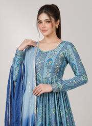 Diwali Chinon Anarkali Gown with Dupatta – Mirror & Golden Thread Work, 5 Metre Flare 9