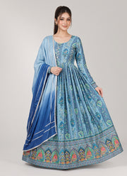 Diwali Chinon Anarkali Gown with Dupatta – Mirror & Golden Thread Work, 5 Metre Flare 8