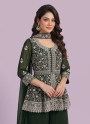 Diwali Georgette Peplum Palazzo Suit – White Sequin Embroidery Kurti with Flared Palazzo & Dupatta 8