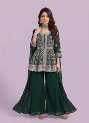 Diwali Georgette Peplum Palazzo Suit – White Sequin Embroidery Kurti with Flared Palazzo & Dupatta 7