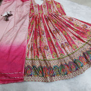 Diwali Chinon Anarkali Gown with Dupatta – Mirror & Golden Thread Work, 5 Metre Flare 3