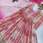 Diwali Chinon Anarkali Gown with Dupatta – Mirror & Golden Thread Work, 5 Metre Flare 4