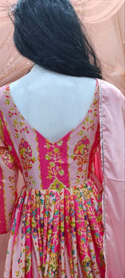 Diwali Chinon Anarkali Gown with Dupatta – Mirror & Golden Thread Work, 5 Metre Flare 6
