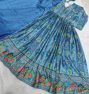 Diwali Chinon Anarkali Gown with Dupatta – Mirror & Golden Thread Work, 5 Metre Flare 10