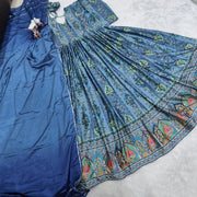 Diwali Chinon Anarkali Gown with Dupatta – Mirror & Golden Thread Work, 5 Metre Flare 14