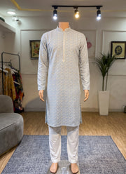 Diwali Chikankari Kurta Pajama for Men – Rayon Chikan Schiffli Kurta with Cotton Pyjama in 6 Colours 17