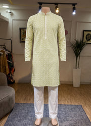 Diwali Chikankari Kurta Pajama for Men – Rayon Chikan Schiffli Kurta with Cotton Pyjama in 6 Colours 8
