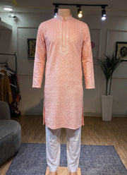 Diwali Chikankari Kurta Pajama for Men – Rayon Chikan Schiffli Kurta with Cotton Pyjama in 6 Colours 5
