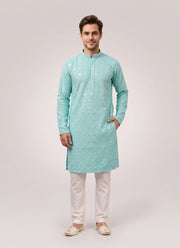 Diwali Chikankari Kurta Pajama for Men – Rayon Chikan Schiffli Kurta with Cotton Pyjama in 6 Colours 13