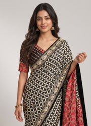 Diwali Chinon Silk Saree – Star Print Saree with Mirror Work, Embroidered Peacock Pallu & Lace Border in 3 Colours 3