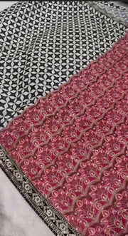Diwali Chinon Silk Saree – Star Print Saree with Mirror Work, Embroidered Peacock Pallu & Lace Border in 3 Colours 11