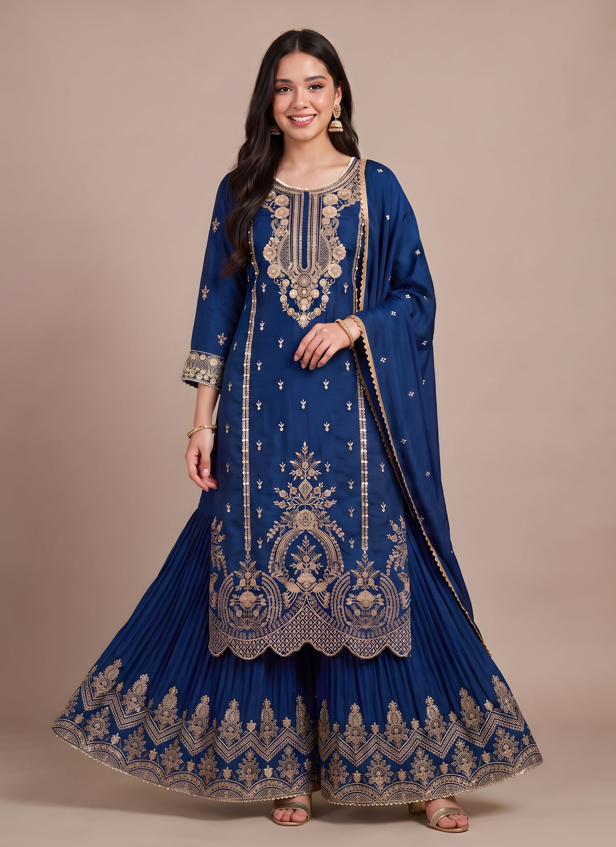 Diwali Chinon Silk Sharara Suit – Pearl & Sequin Embroidered Kurti with Lace Dupatta Australia