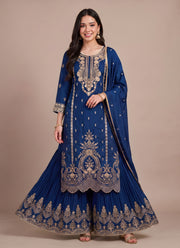 Diwali Chinon Silk Sharara Suit – Pearl & Sequin Embroidered Kurti with Lace Dupatta 1