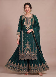 Diwali Chinon Silk Sharara Suit – Pearl & Sequin Embroidered Kurti with Lace Dupatta 5