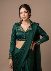Diwali Collar Neck Saree Blouse – Blueberry Silk with Sequin Handwork Collar & Sleeves 10
