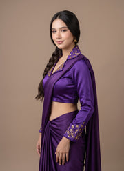 Diwali Collar Neck Saree Blouse – Blueberry Silk with Sequin Handwork Collar & Sleeves 8
