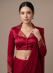 Diwali Collar Neck Saree Blouse – Blueberry Silk with Sequin Handwork Collar & Sleeves 2