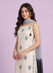 Diwali Pure Cotton Kurti Pant Set – Sleeveless Embroidered Kurti with Ombre Dupatta 2